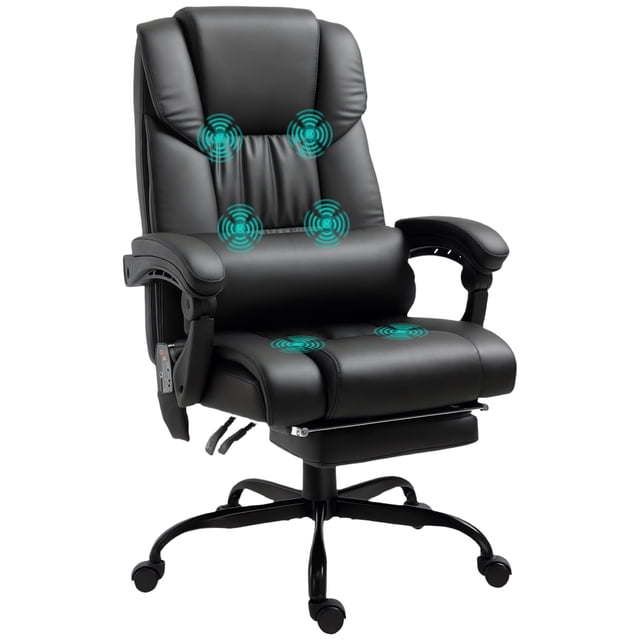 CoSoTower Chaise de Massage à Vibration 6 Points, Chaise d'Ordinateur Inclinable Réglable en Hauteur avec Repose-Pieds Rétractable, Noir
