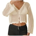 thumbnail image 2 of Qzwdhjm Crochet Cardigans for Women Hollow Out Cropped Swimsuits Coverups Long Sleeve Open Front Beach Cover Up Lighweight Trendy Beachwear Cardigan, 2 of 6