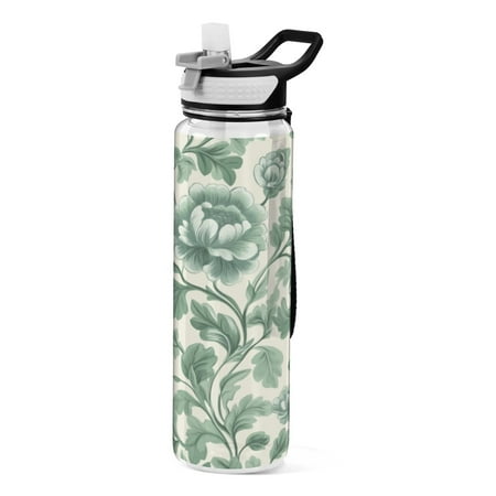 

Sports Water Bottle 1000ML Tritan Food Grade Clear Water Bottle Fitness Outdoor Sports Bike Green Flower 3