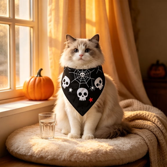 Halloween Dog Bandanas Black Pet Scarf with Spider Skull Head Patterns Premium Durable Fabric Scarf for Puppy Kitten Small Medium Large Dogs Dogs Presents Outfit