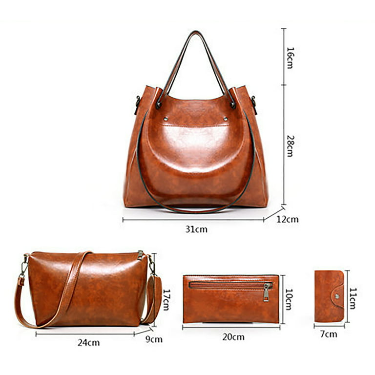 Handbag for Women, GMYLE Leather Shoulder Crossbody Bag Tote Bag Bucket Bag  Large Capacity, Pouch Wallet 4 in 1 Set Gift for Mother Wife Girlfriend  Daughter Friends (Brown) 