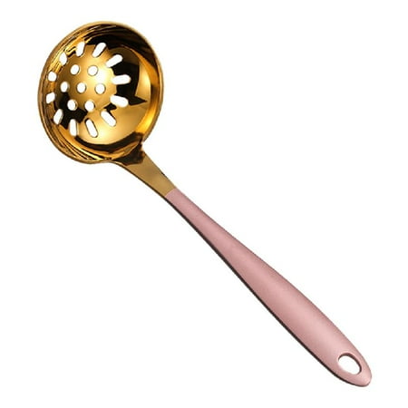 

Kitchen Stainless Steel Soup Spoon Slotted Colander with Colorful Long Handle
