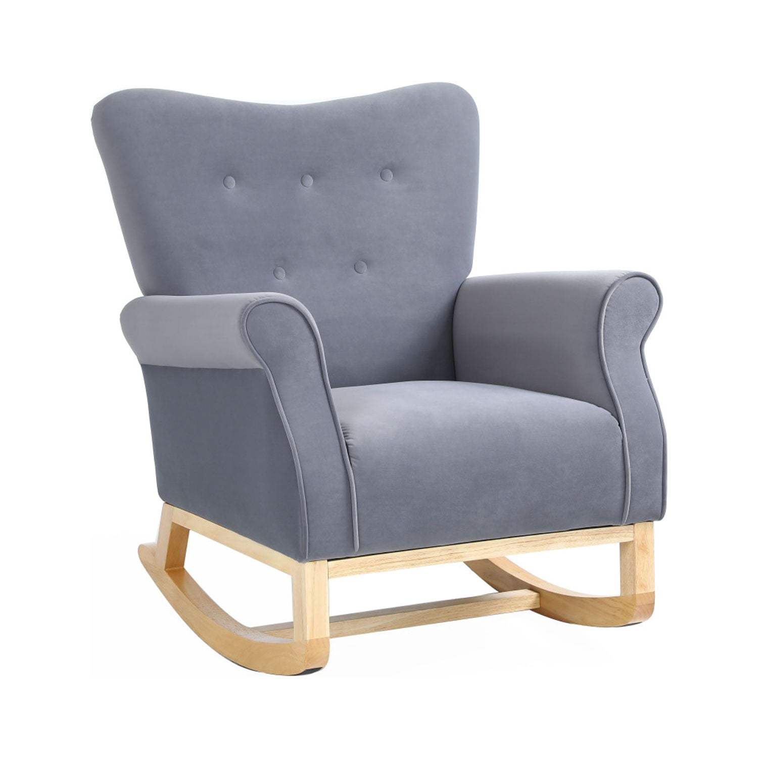 Living Room Rocking Chair, Modern Velvet Upholstered Accent Rocker Chair with Padded Seat and Wood Legs, High Back Glider Rocking Arm Chair for Nursery Baby Room Bedroom Playroom, Grey