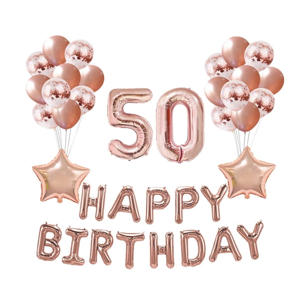 Juego de 37 globos decorativos de 50 años, color oro rosa, de látex natural, con lentejuelas y película de aluminio para fiesta de cumpleaños.