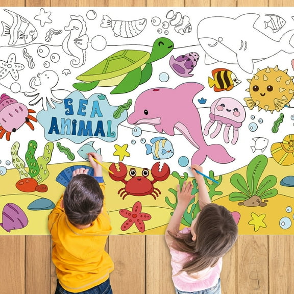 Marine Animal Graffiti Tablecloth,31.4x43.3",Activity Drawing Graffiti Poster,Painting Graffiti Poster,Paper Table Cloth For Coloring,Table Cover Disposable for Kid Adult Birthday,Multicolor,Style A