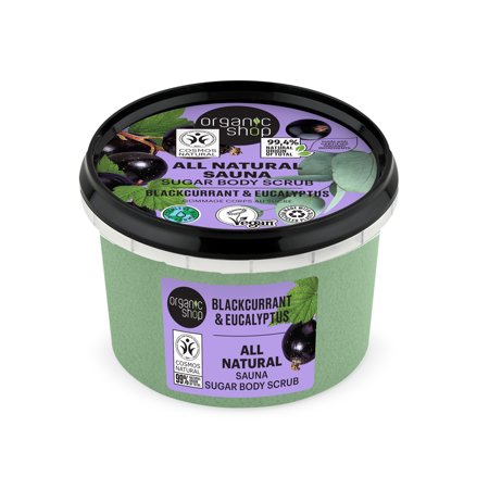 Organic Shop Eucalyptus & Blackcurrant, Sugar Softening & Exfoliating Body Scrub, 100% Vegan & Organic, Daily Exfoliant, Detox & Moisturizer, Body, Face, Hand & Foot, Intensive Care & Skin Toning.