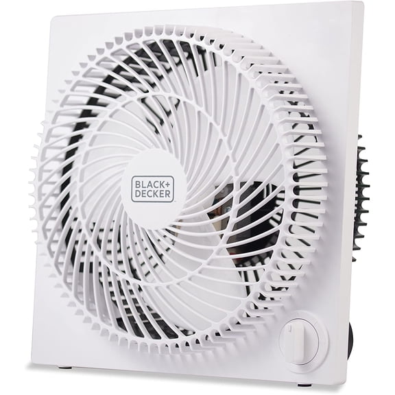 9-Inch Frameless Box Fan, Freestanding Desk Fan with 3-Speed Settings, Portable for Home Office or Garage, BFB09W, White