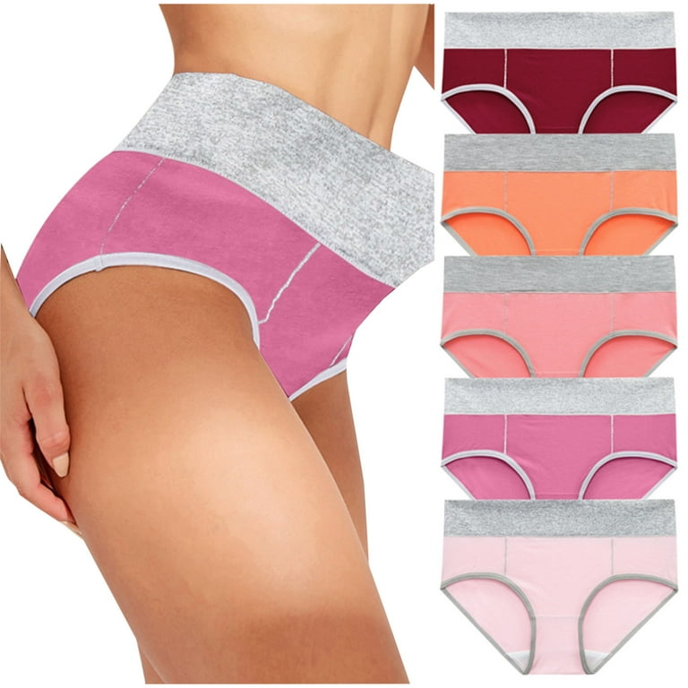 QIPOPIQ Clearance Women's Underwears Solid Color Briefs High Waist Panties  Plus Size Period Underwear, 5 Pack, S-5XL 