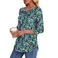 thumbnail image 4 of UVN Women Tunic Tops Summer 3/4 Length Sleeve Blouses Casual Crewneck Shirt Pleated Loose Tops, 4 of 9