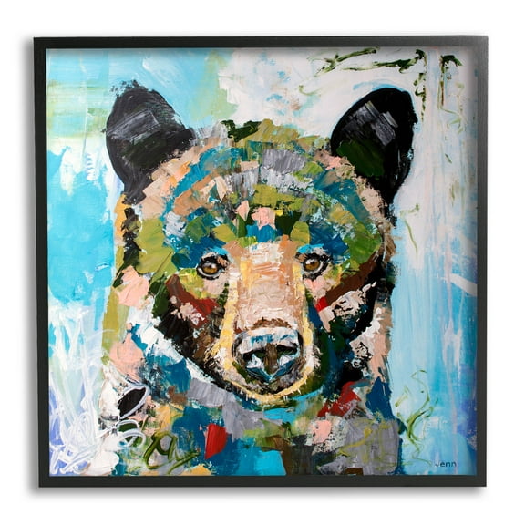 Abstract Chaotic Bear Wildlife Animals & Insects Painting Black Framed Art Print Wall Art