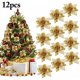 thumbnail image 1 of Decoración para árbol de Navidad, juego de 12 adornos para árbol de Navidad, flores artificiales con purpurina navideña para decoraciones navideñas para bodas y fiestas, 1 of 5