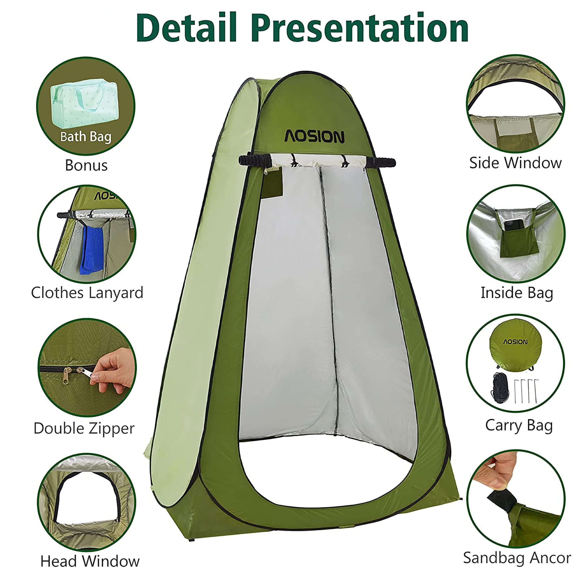 Pop Up Shower Camping Tent, Outdoor Privacy Camp Toilet Tent, Portable Dressing Room with Carrying Bag, Bath Bag for Camping, Hiking