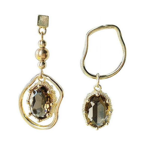 Asymmetrical brown crystal stud earrings with a unique French vintage design.