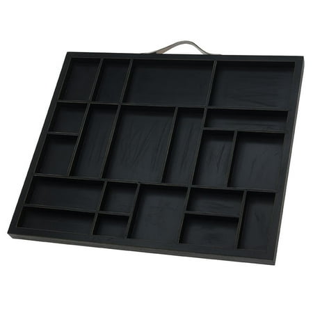 7Gypsies Printer's Display Tray, Letterblock Design 12.25x10.25 Inches, Black with Silver Handle