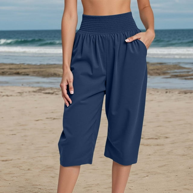 Pantalons Capri Décontractés pour Femmes Doux Extensibles Pantalons Quotidiens Confortables Printemps Été