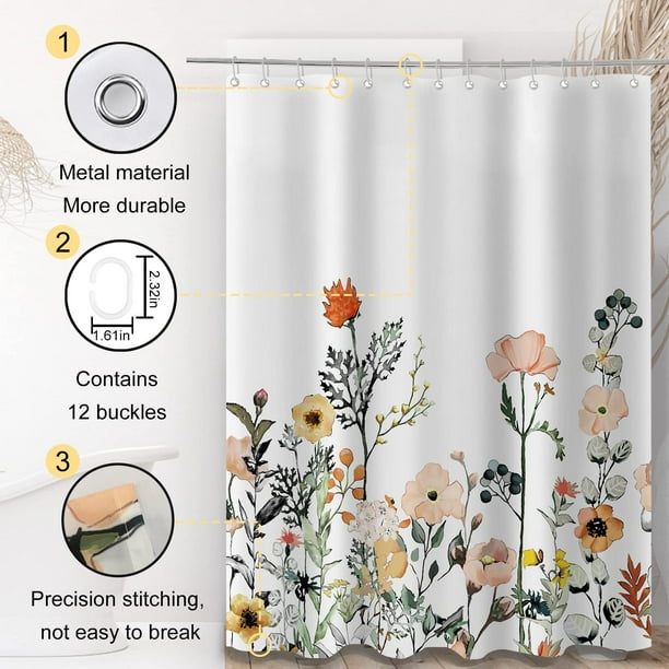Bevtee Floral Fabric Shower Curtain, Bathroom Shower Curtain Sets, Colorful Wildflower Flowered Shower Curtain with 12 Hooks , 72” x 72” Bevtee Floral Fabric Shower Curtain, Bathroom Shower Curtain Sets, Colorful Wildflower Flowered Shower Curtain with 12 Hooks , 72” x 72” - Image 4