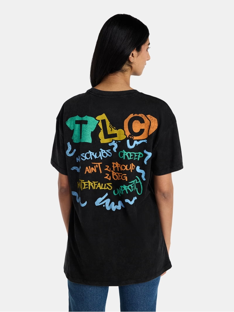 TLC Women's Front Back Graphic Band Tee with Short Sleeves, Sizes