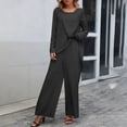 thumbnail image 2 of Outfits For Women 2 Piece Asymmetrical Hem Long Sleeve Crew Neck Tops Wide Leg Pants Loose Solid Set Summer Business Casual Clothes for Women Pantsuit for Women Women Pantsuits for Work Brides Pants, 2 of 6