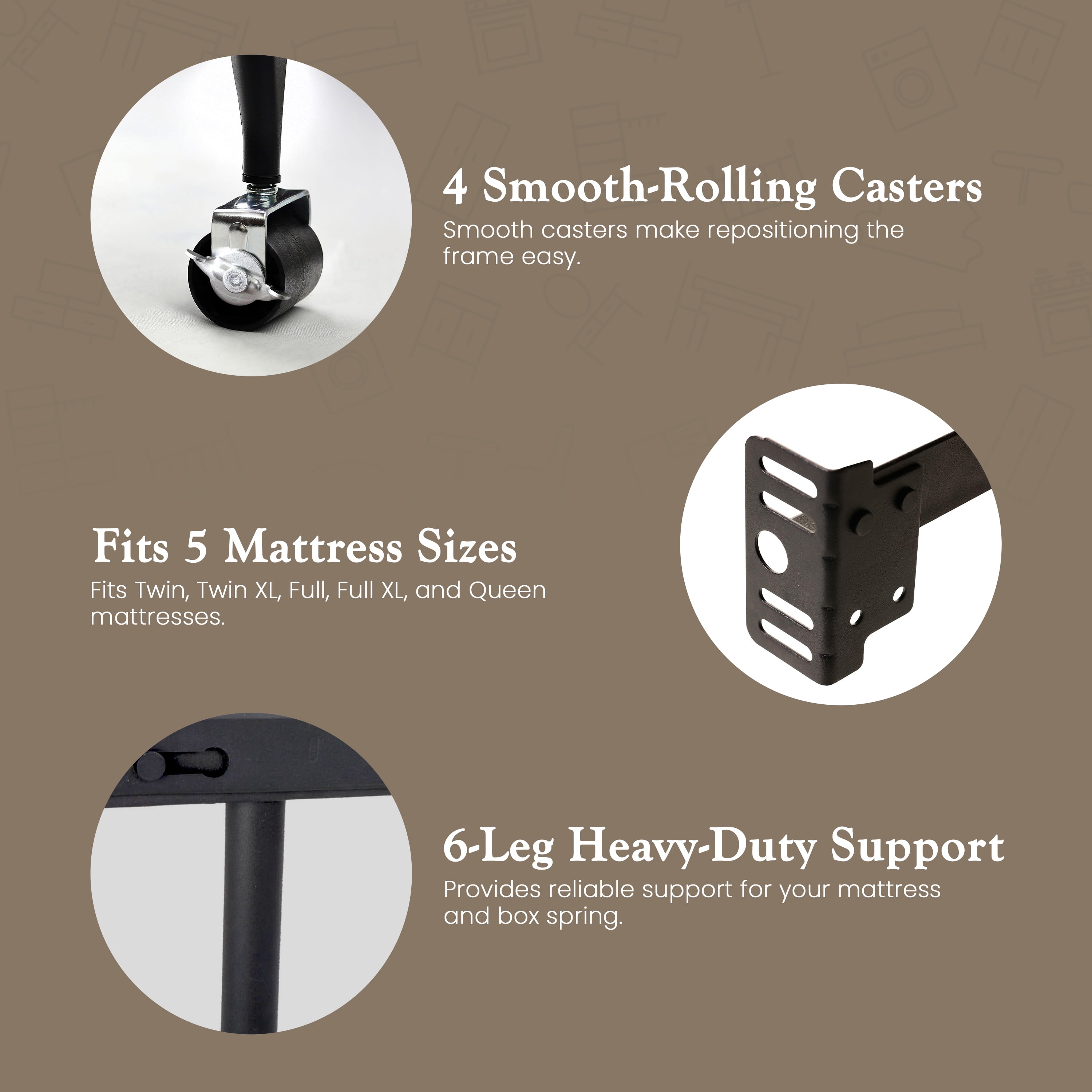 Kings Brand Furniture Metal Adjustable Bed Frame for Twin/Full/Queen Sizes with Rug Rollers & Locking Wheels
