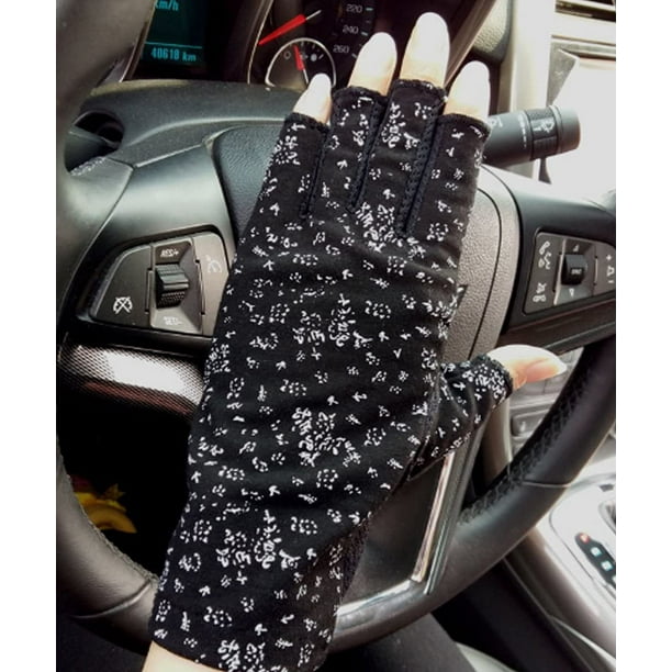 Women Sunscreen Fingerless Summer UV Protection Outdoors Gloves UV Protection Driving Fishing Cotton Mittens Dots Driving Gloves Anti Slip for Women