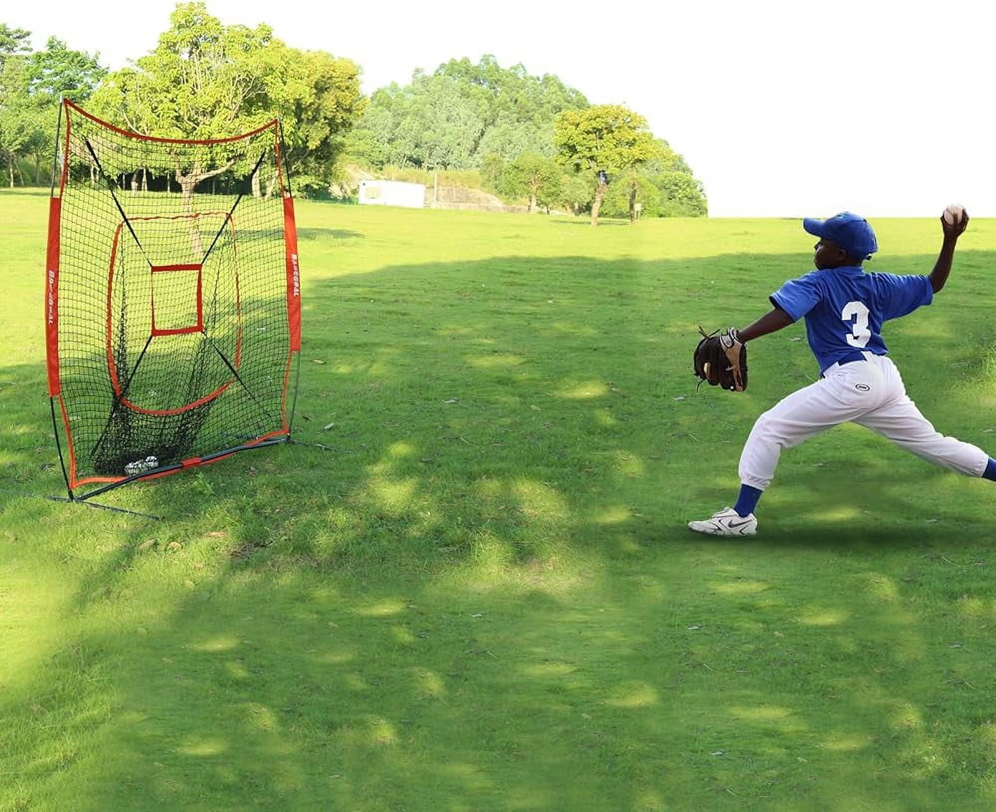 7'×7' Baseball Backstop Net Set, Baseball Softball Practice Net with Batting Tee, for Hitting Pitching Batting Catching with Bow Frame, Bonus Strike Zone
