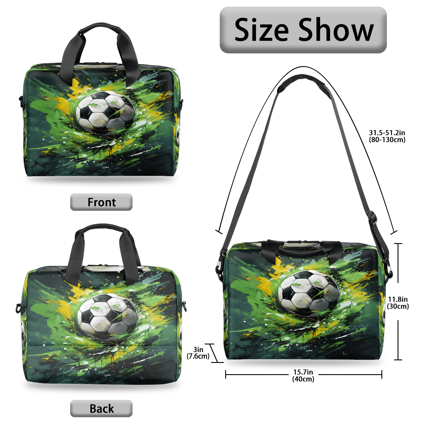 Herdesigns Football Soccer Laptop Bag for Women Men, Computer Case Briefcase Messenger Bags, 15-15.6 inch Laptop Sleeve Shoulder Bag