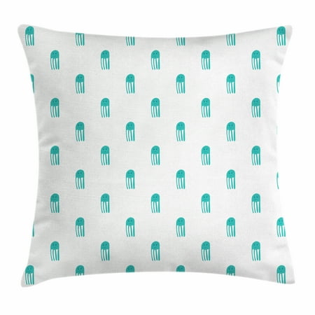 Jellyfish Throw Pillow Cushion Cover, Funny Hand Drawn Oceanic Characters Childish Kids Style Nursery Pattern, Decorative Square Accent Pillow Case, 18 X 18 Inches, Turquoise and White, by Ambesonne