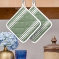 thumbnail image 2 of Dark Sage Green Pot Holders for Kitchen Heatproof Potholder, 2 Pack Farmhouse Sage Green White Striped Hot Pads Multipurpose Oven Pads Cloth Potholders Trivet for Cooking and Baking, 2 of 8