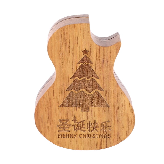 Caja de púas de guitarra portátil multifuncional en forma de guitarra, soporte de púas de madera, funda L827, árbol de Navidad en cascada