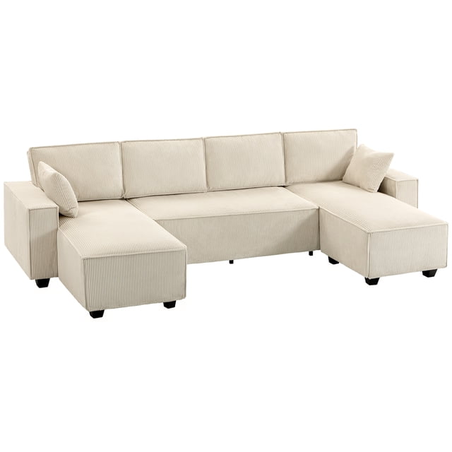 HOMCOM Sofa with Double Chaises, Modular U Shaped Couch, Beige