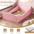 thumbnail image 2 of Zimtown Wood Bed, Floor Bed with Safety Guadrail, Montessori Bed with Soft Velvet Wood Bed, Mattress not Included (Pink), 2 of 8