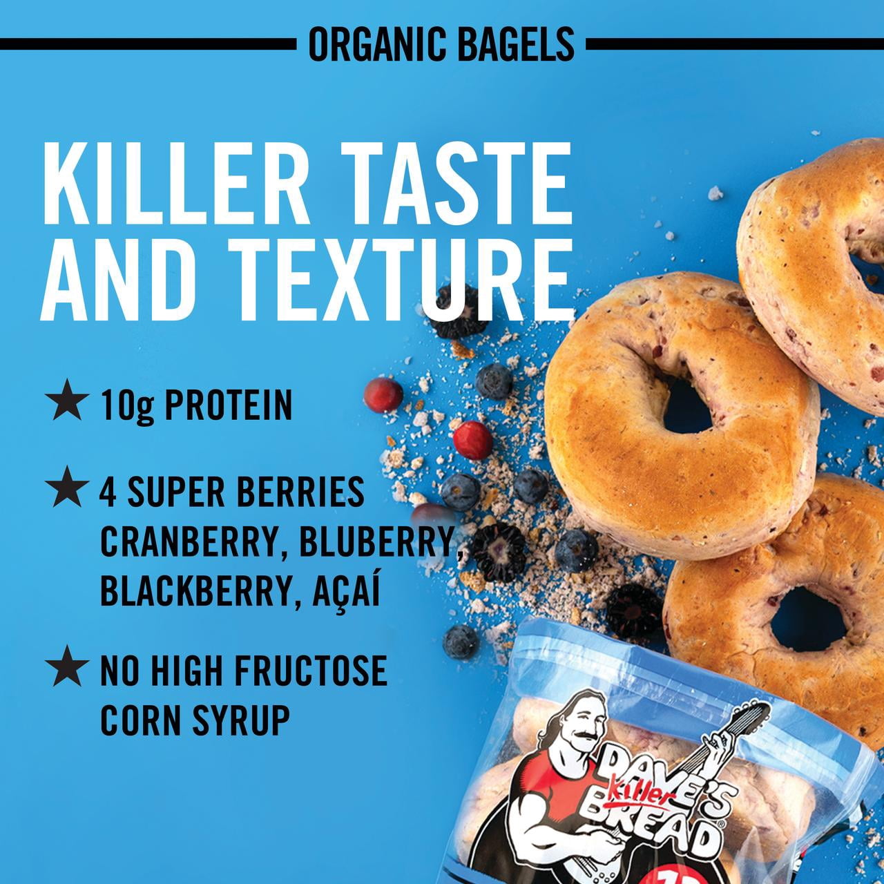 Dave's Killer, Bread Boomin' Berry Organic Bagels, 16.75 oz, 5 Ct, Shelf-Stable