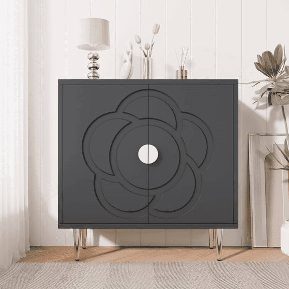 Joywind Floral Accent Cabinet with 2 Doors, Storage Sideboard Cabinet with Adjustable Shelves, Buffet Cabinet for Hallway, Living Room, Kitchen, Gray