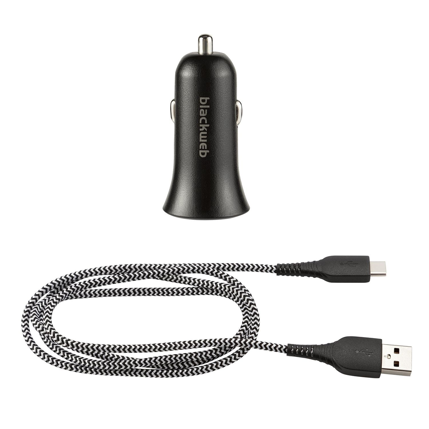 blackweb Dual-Port 3 FT USB-C to USB Cable Car Charging Kit (Black)