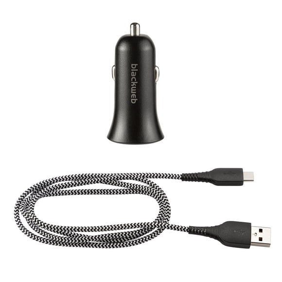 Trousse de chargement à double port pour la voiture avec câble USB-C vers USB de 0,9 m (3 pi) blackweb (Noir)