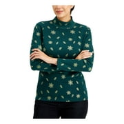 KAREN SCOTT Womens Green Stretch Metallic Embroidered Printed Long Sleeve Mock Neck Top XXL