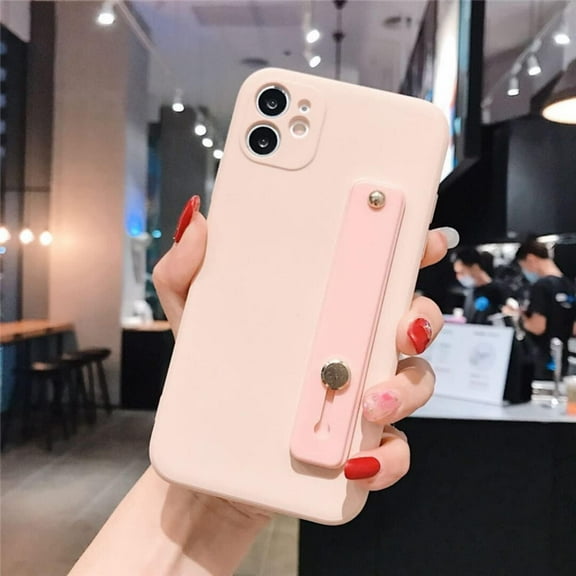 Case for iPhone XR 6.1 inch, Slim Liquid Silicone Phone Case with Kickstand Fashion Hand Strap Soft Touch Silicone Rubber Full Body Protection Shockproof Bumper Cover - Pink