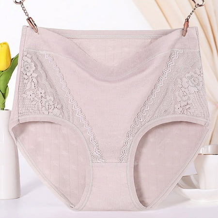 Xunlbb Underwear for Women Women s Solid Lace Plus Size High Waist Leak Proof Cotton Crotch Shorts Underwear Panties (Gray XL) on Clearance