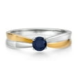 thumbnail image 2 of Gem Stone King 925 Sterling Silver and 10K Yellow Gold Blue Sapphire Solitaire Engagement Ring for Women (0.35 Cttw, Round 4MM, Gemstone Birthstone, Available in Size 5, 6, 7, 8, 9), 2 of 4