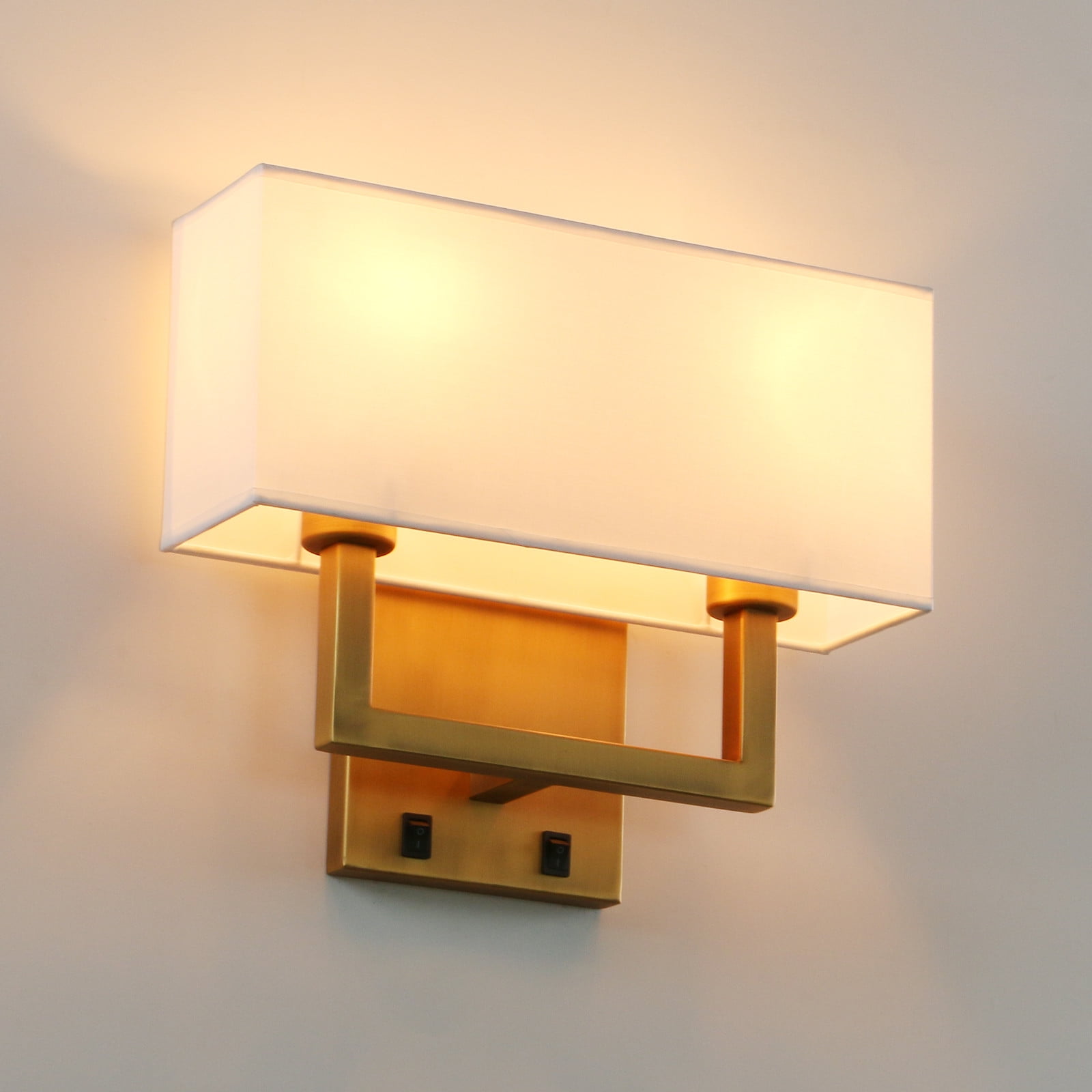 Permo Industrial Wall Sconce White Fabric Shade Light Fixture w On/Off ...