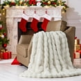 thumbnail image 2 of King Size Faux Fur Blanket Cream White - Big Bubble Rabbit Fluff Throw for Bed Large Fluffy Fuzzy Cozy Thick Furry Plush Shaggy Blankets 108x90 Inches, 2 of 10