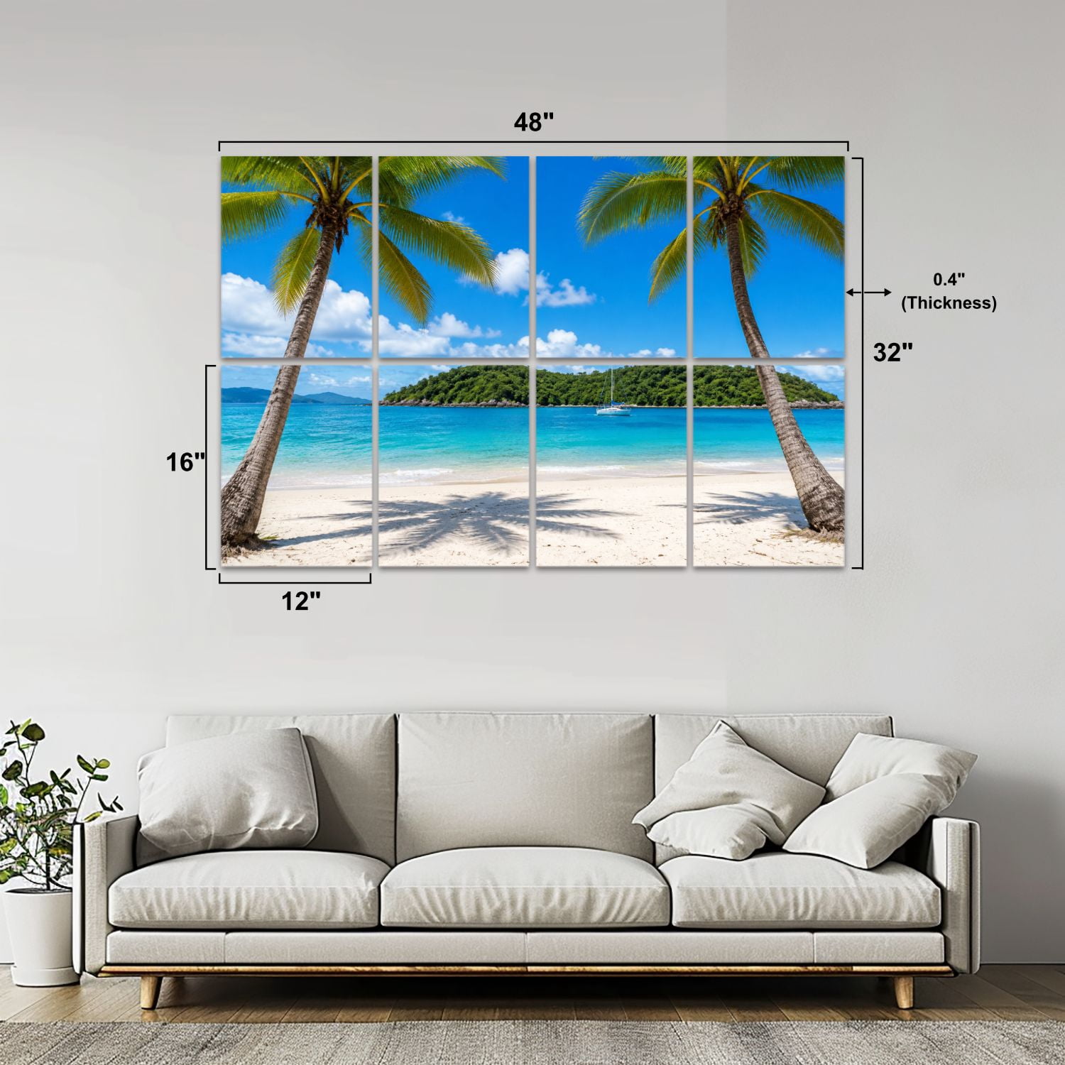 8 Pack Art Acoustic Panels Sound Absorbing Palm trees tropical beach Virgin Islands Decorative Soundproof Wall Panels Self Adhesive for Nursery Game Room Bedroom 48"x32"