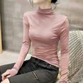 thumbnail image 4 of ClodeEU Womens Turtleneck Long Sleeve Shirts,Ribbed Slim Fit Basic Lightweight Thermal Underwear Tops Pink,Womens Plus M, 4 of 7