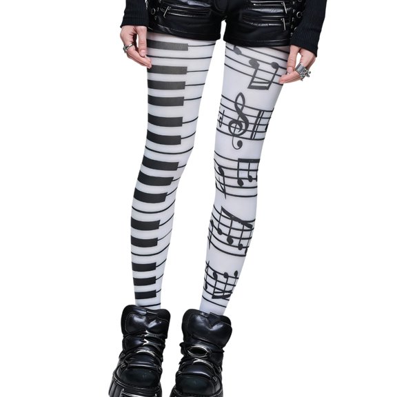 High Elastic Pantyhose for Women With Music Note and Piano Key Opaque Tights