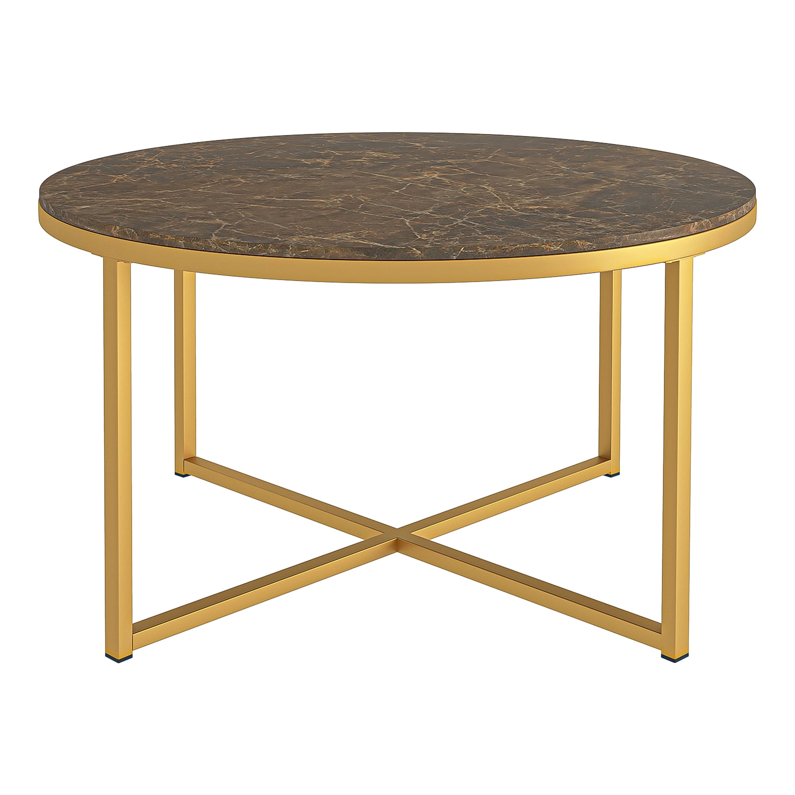 Kadyn Cross Legs MDF Coffee Table, Modern Metal Tea Table with Metal Base, Round Sofa Center Table Cocktail Table for Living Room, Golden Kadyn Cross Legs MDF Coffee Table, Modern Metal Tea Table with Metal Base, Round Sofa Center Table Cocktail Table for Living Room, Golden