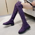 thumbnail image 6 of BRGZLK Women Over The Knee Boots Winter 2026 Lace Up Riding Boots Round Toe Low Flat Heel Cozy Flock Lining Vintage Long Boots for Going Out Purple 35, 6 of 7
