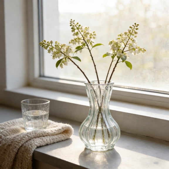 Glass Vase Small Clear Decorative Flower Vase for Home Decor Table Centerpiece Living Room Office Buds Display Stylish Ribbed Glass for Floral Arrangements Dried Flowers Hydroponic Plants Reusable