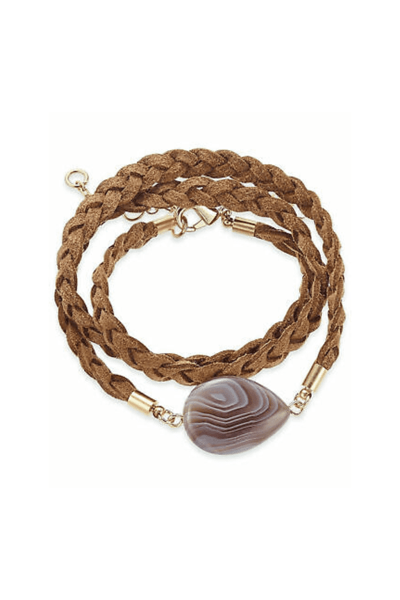 INC International Concepts Gold-Tone Semi-Precious Stone Braided Wrap Bracelet