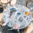 thumbnail image 2 of Coastal Jellyfish Round Tablecloth, Fitted Table Cover with Elastic for 55"-60" Round Tables, Farmhouse Nautical Conch Coral Starfish Table Cloth Outdoor Indoor Dinning Party Waterproof Tablecloths, 2 of 7