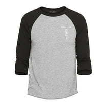 Shop4Ever Men's Jesus Cross Cursive Script Small  Raglan Baseball Shirt Large Heather Grey/Black